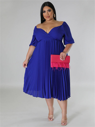 Wmstar Plus Size Női Ruházat Ruhák Női Party Solid V nyakú Maxi Ruha Divat Rakott ruhák Nagykereskedelmi Dropshipping