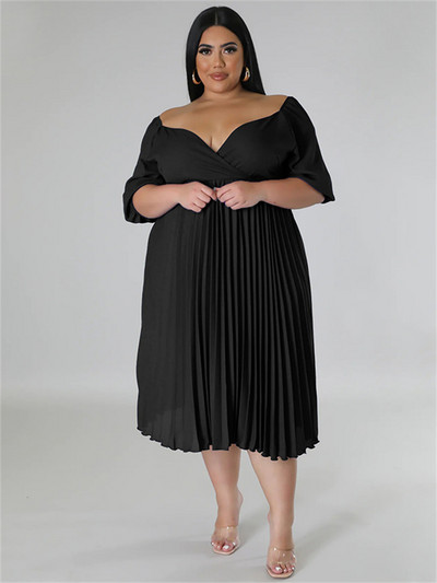 Wmstar Plus Size Női Ruházat Ruhák Női Party Solid V nyakú Maxi Ruha Divat Rakott ruhák Nagykereskedelmi Dropshipping