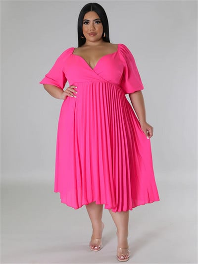 Wmstar Plus Size Női Ruházat Ruhák Női Party Solid V nyakú Maxi Ruha Divat Rakott ruhák Nagykereskedelmi Dropshipping
