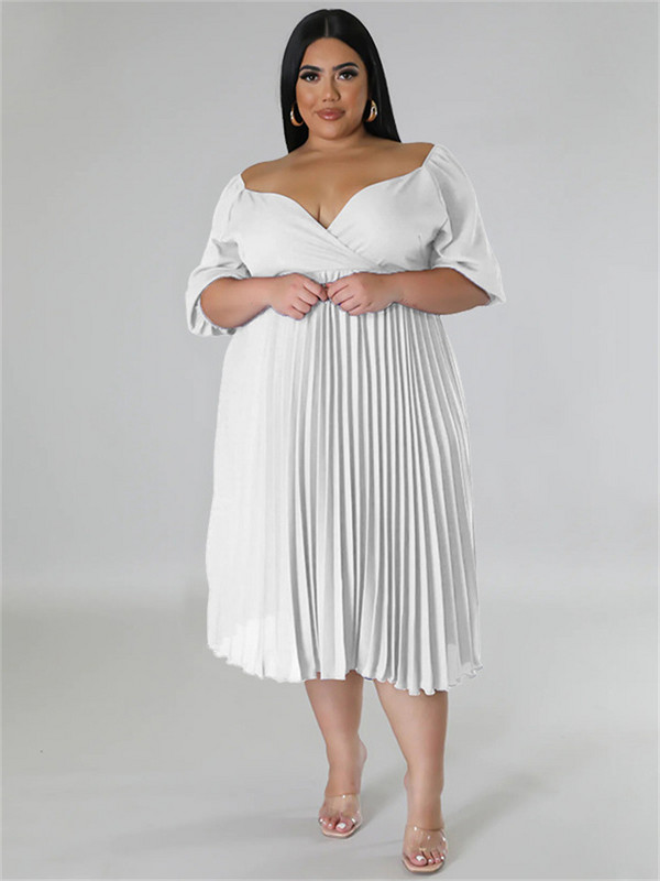 Wmstar Plus Size Női Ruházat Ruhák Női Party Solid V nyakú Maxi Ruha Divat Rakott ruhák Nagykereskedelmi Dropshipping