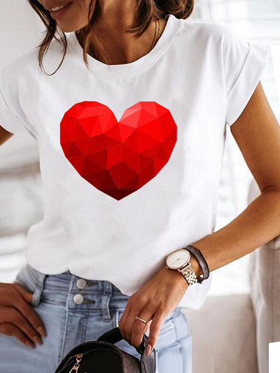 Love Style Trend Сладка тениска с принт с къс ръкав от 90-те, облекло, тениска, дамска тениска с графики, летни дрехи, модно дамско горнище
