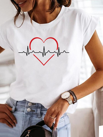 Love Style Trend Сладка тениска с принт с къс ръкав от 90-те, облекло, тениска, дамска тениска с графики, летни дрехи, модно дамско горнище