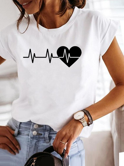 Love Style Trend Сладка тениска с принт с къс ръкав от 90-те, облекло, тениска, дамска тениска с графики, летни дрехи, модно дамско горнище