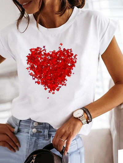 Love Style Trend Сладка тениска с принт с къс ръкав от 90-те, облекло, тениска, дамска тениска с графики, летни дрехи, модно дамско горнище
