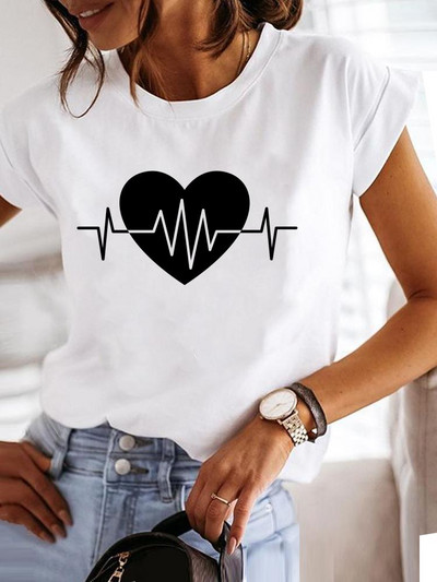 Love Style Trend Сладка тениска с принт с къс ръкав от 90-те, облекло, тениска, дамска тениска с графики, летни дрехи, модно дамско горнище