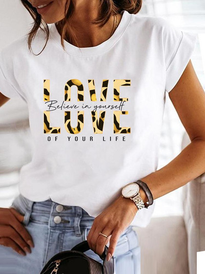 Love Style Trend Сладка тениска с принт с къс ръкав от 90-те, облекло, тениска, дамска тениска с графики, летни дрехи, модно дамско горнище