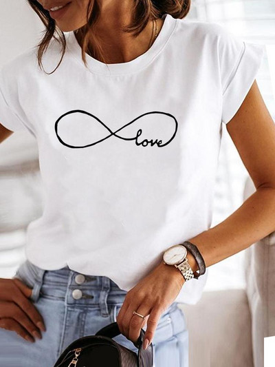Love Style Trend Сладка тениска с принт с къс ръкав от 90-те, облекло, тениска, дамска тениска с графики, летни дрехи, модно дамско горнище