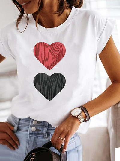 Love Style Trend Сладка тениска с принт с къс ръкав от 90-те, облекло, тениска, дамска тениска с графики, летни дрехи, модно дамско горнище