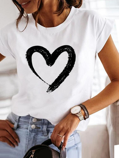 Love Style Trend Сладка тениска с принт с къс ръкав от 90-те, облекло, тениска, дамска тениска с графики, летни дрехи, модно дамско горнище