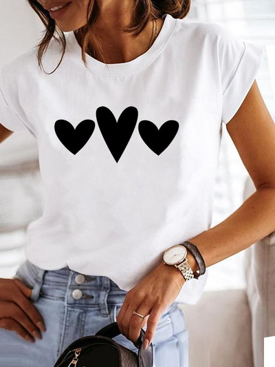 Love Style Trend Сладка тениска с принт с къс ръкав от 90-те, облекло, тениска, дамска тениска с графики, летни дрехи, модно дамско горнище