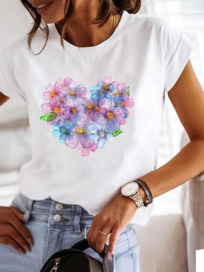 Love Style Trend Сладка тениска с принт с къс ръкав от 90-те, облекло, тениска, дамска тениска с графики, летни дрехи, модно дамско горнище