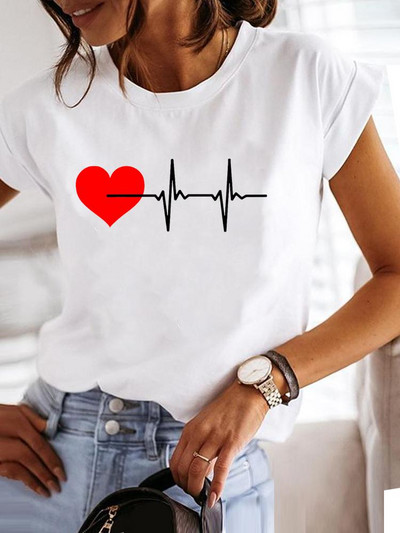 Love Style Trend Сладка тениска с принт с къс ръкав от 90-те, облекло, тениска, дамска тениска с графики, летни дрехи, модно дамско горнище