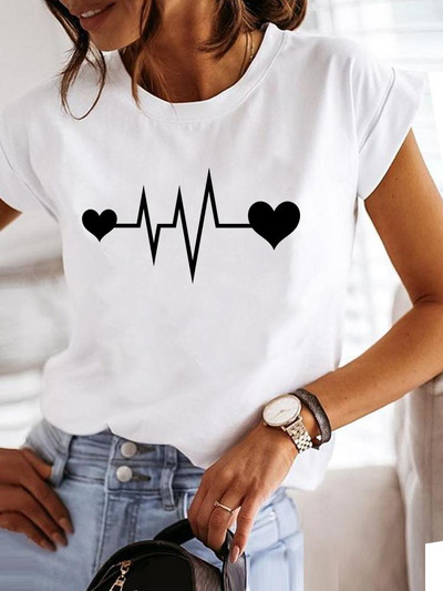 Love Style Trend Сладка тениска с принт с къс ръкав от 90-те, облекло, тениска, дамска тениска с графики, летни дрехи, модно дамско горнище