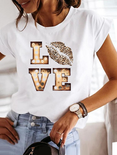 Love Style Trend Сладка тениска с принт с къс ръкав от 90-те, облекло, тениска, дамска тениска с графики, летни дрехи, модно дамско горнище
