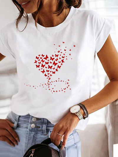 Love Style Trend Сладка тениска с принт с къс ръкав от 90-те, облекло, тениска, дамска тениска с графики, летни дрехи, модно дамско горнище