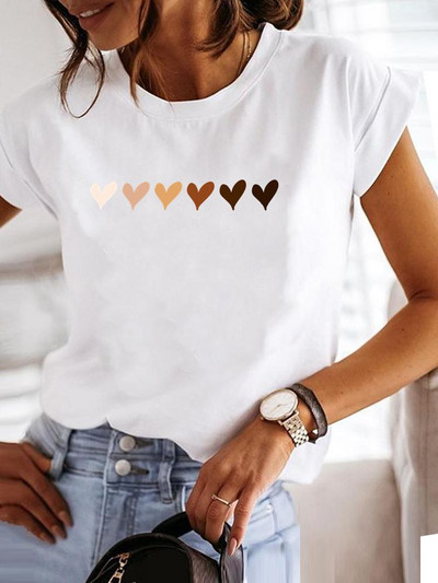 Love Style Trend Сладка тениска с принт с къс ръкав от 90-те, облекло, тениска, дамска тениска с графики, летни дрехи, модно дамско горнище