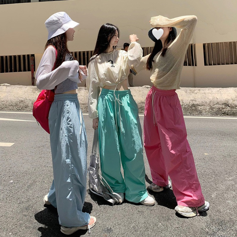 Y2k tömör táskás széles szárú nadrágok női divatos alkalmi női bő tehernadrágok 2024 tavaszi női utcai kocogó nadrágok