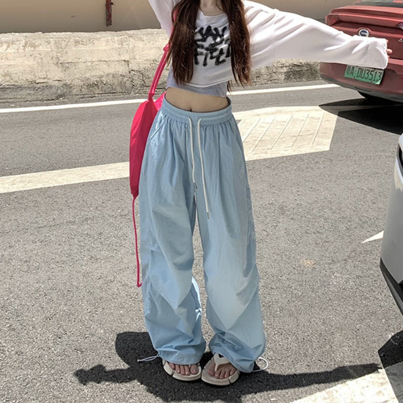 Y2k tömör táskás széles szárú nadrágok női divatos alkalmi női bő tehernadrágok 2024 tavaszi női utcai kocogó nadrágok