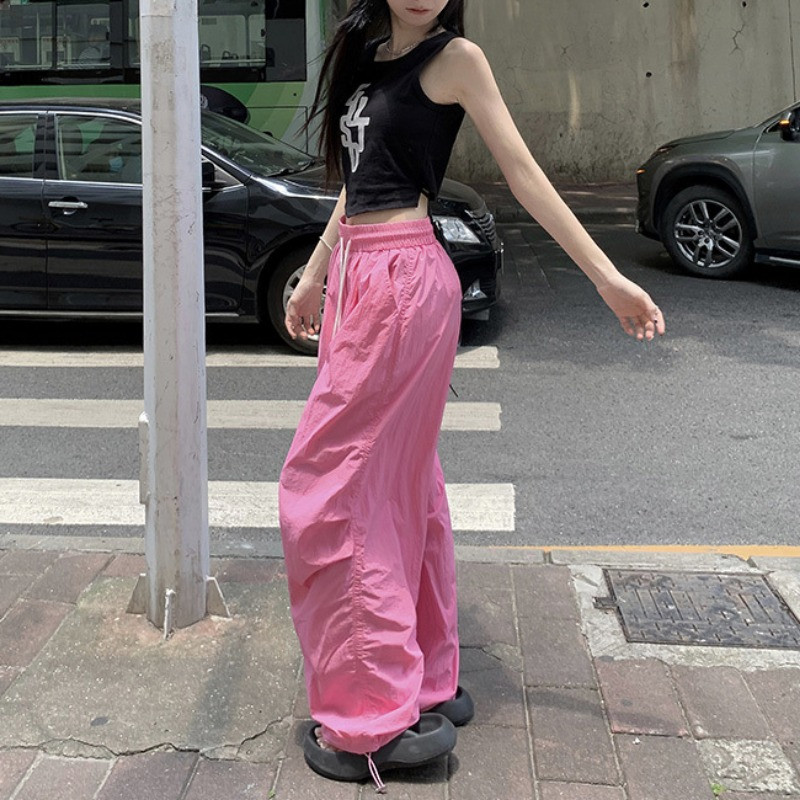 Y2k tömör táskás széles szárú nadrágok női divatos alkalmi női bő tehernadrágok 2024 tavaszi női utcai kocogó nadrágok