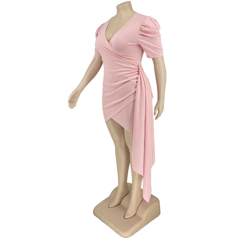 Liela izmēra kleitas sievietēm Modes vairumtirdzniecība Sexy Solid V kakla Bodycon Stretch Bandage Josta Puff piedurknes Jaunas Mini kleitas Dropshipping