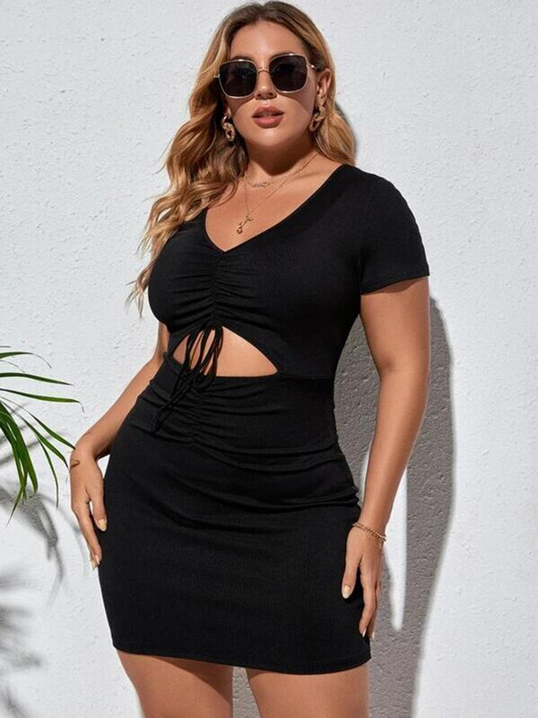 2022. gada jaunā vasaras sieviešu lielizmēra XL XXL XXXL 4XL kleita ar aukliņu, izgriezta Bodycon kleitas