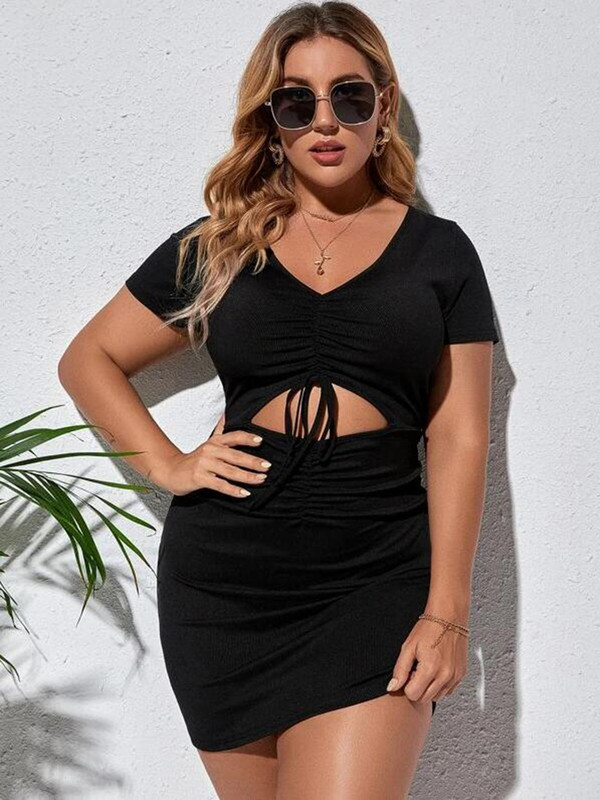 2022. gada jaunā vasaras sieviešu lielizmēra XL XXL XXXL 4XL kleita ar aukliņu, izgriezta Bodycon kleitas