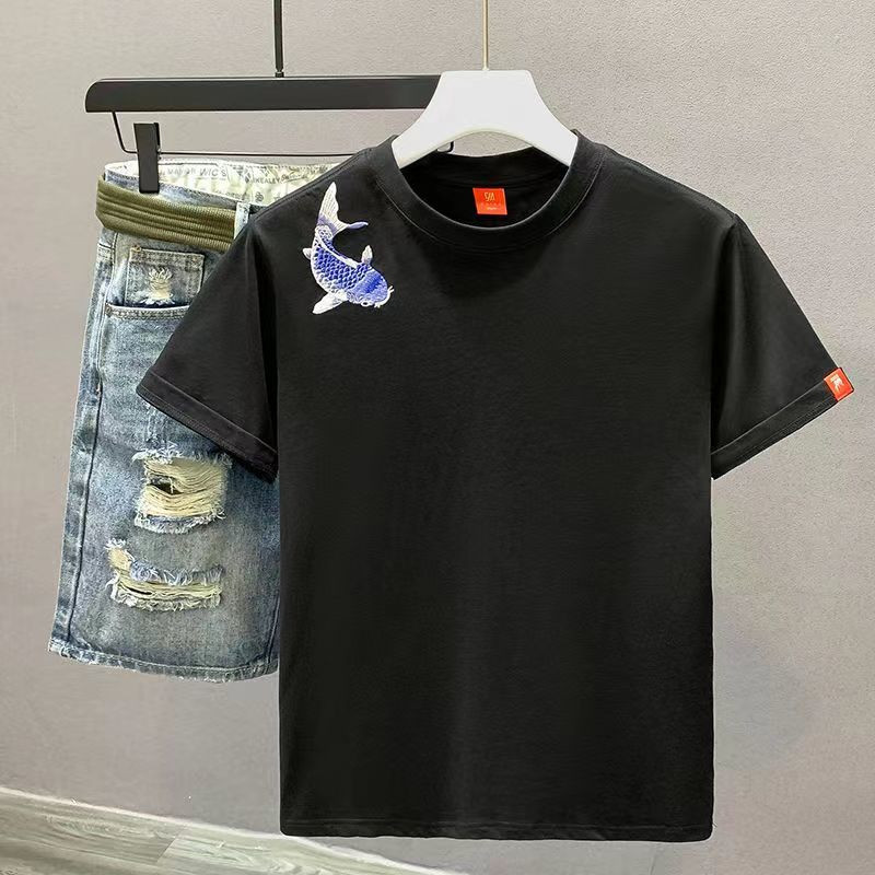 2024 Νέο καλοκαιρινό μινιμαλιστικό τύπωμα με στρογγυλή λαιμόκοψη σε κινέζικο στιλ, casual, χαλαρή μόδα, μεγάλου μεγέθους, κοντομάνικο ανδρικό μπλουζάκι