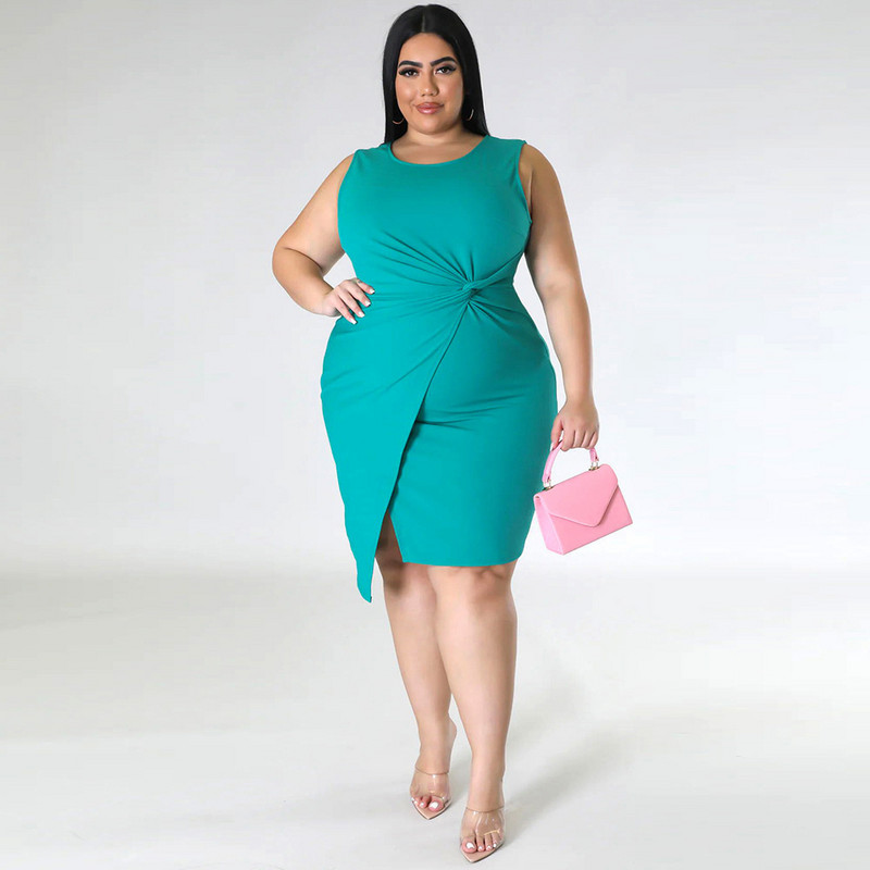 Μεγάλο μέγεθος Γυναικεία Φορέματα Commuter Στρογγυλή λαιμόκοψη Μονόχρωμο Αμάνικο κοντό φόρεμα Μεγάλο μέγεθος Γυναικεία μόδα Casual Κομψά φορέματα