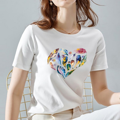 Sieviešu T-krekli ar apaļu apkaklīti vasaras brīvdienām ar īsām piedurknēm, sieviešu top mīlestības rakstu sērija Dropshipping sieviešu topi T-krekli Sieviešu apģērbi