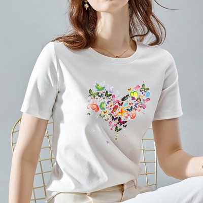 Sieviešu T-krekli ar apaļu apkaklīti vasaras brīvdienām ar īsām piedurknēm, sieviešu top mīlestības rakstu sērija Dropshipping sieviešu topi T-krekli Sieviešu apģērbi