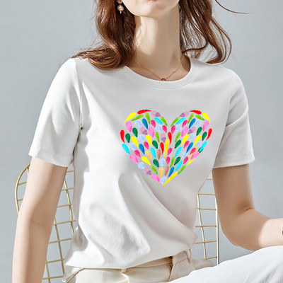 Sieviešu T-krekli ar apaļu apkaklīti vasaras brīvdienām ar īsām piedurknēm, sieviešu top mīlestības rakstu sērija Dropshipping sieviešu topi T-krekli Sieviešu apģērbi