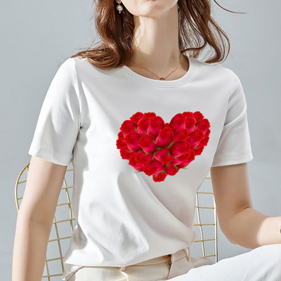 Sieviešu T-krekli ar apaļu apkaklīti vasaras brīvdienām ar īsām piedurknēm, sieviešu top mīlestības rakstu sērija Dropshipping sieviešu topi T-krekli Sieviešu apģērbi