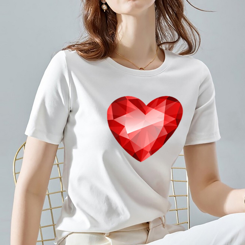 Sieviešu T-krekli ar apaļu apkaklīti vasaras brīvdienām ar īsām piedurknēm, sieviešu top mīlestības rakstu sērija Dropshipping sieviešu topi T-krekli Sieviešu apģērbi