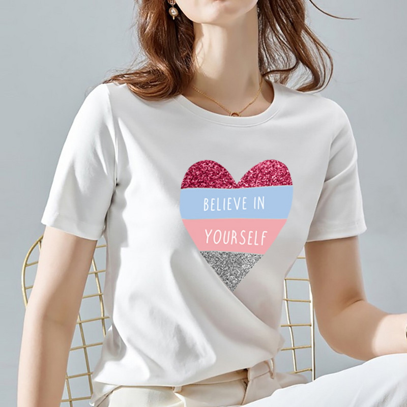 Sieviešu T-krekli ar apaļu apkaklīti vasaras brīvdienām ar īsām piedurknēm, sieviešu top mīlestības rakstu sērija Dropshipping sieviešu topi T-krekli Sieviešu apģērbi