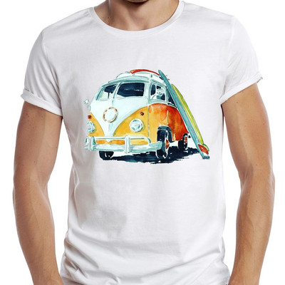 TEEHUB Vīriešu Vintage Summer Sunset Printed T krekls Funny Camping Bus Printing Tops