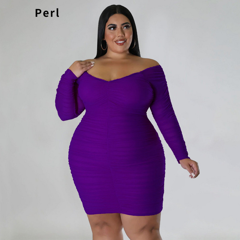 Rochie cu mâneci întregi din plasă Perl cu umăr dezactivat Îmbrăcăminte pentru femei de mărime mare Rochii de petrecere curbate cu decolteu mare Îmbrăcăminte pentru ocazii speciale 2022