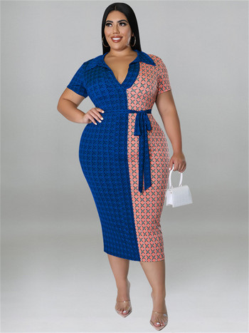 Wmstar Plus Size Γυναικεία Ρούχα Φορέματα με Lace Up Patchwork Bodycon Stretch Κομψό καρό μάξι φόρεμα χονδρικής Dropshipping