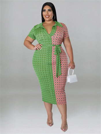 Wmstar Plus Size Γυναικεία Ρούχα Φορέματα με Lace Up Patchwork Bodycon Stretch Κομψό καρό μάξι φόρεμα χονδρικής Dropshipping