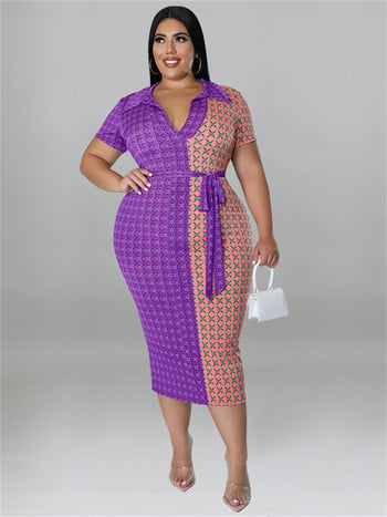 Wmstar Plus Size Γυναικεία Ρούχα Φορέματα με Lace Up Patchwork Bodycon Stretch Κομψό καρό μάξι φόρεμα χονδρικής Dropshipping