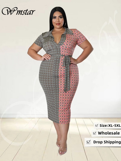 Wmstar lielizmēra sieviešu apģērbu kleitas ar mežģīnēm. Bodycon Stretch Elegant Plaid Maxi kleita vairumtirdzniecība