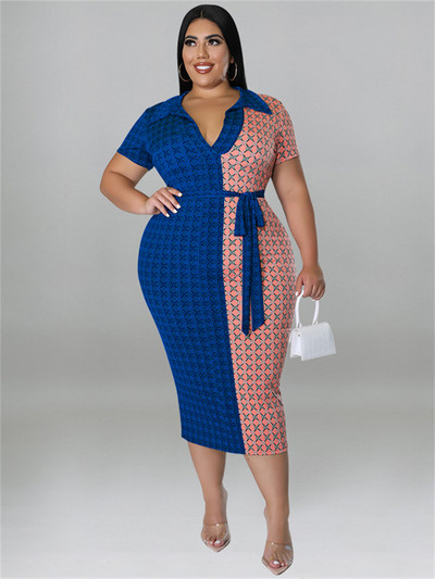 Wmstar Plus Size Imbracaminte pentru femei Rochii cu siret Patchwork Bodycon Stretch Rochie maxi eleganta in carouri Vânzare cu ridicata Dropshipping