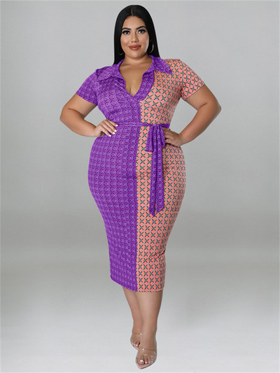 Wmstar Plus Size Imbracaminte pentru femei Rochii cu siret Patchwork Bodycon Stretch Rochie maxi eleganta in carouri Vânzare cu ridicata Dropshipping
