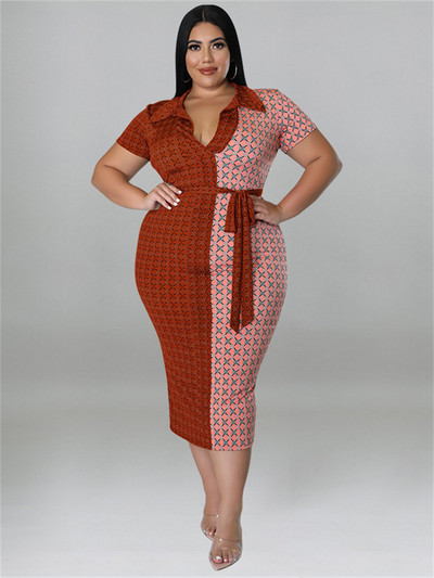 Wmstar Plus Size Imbracaminte pentru femei Rochii cu siret Patchwork Bodycon Stretch Rochie maxi eleganta in carouri Vânzare cu ridicata Dropshipping