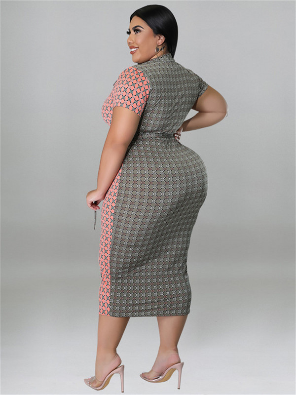 Wmstar Plus Size Imbracaminte pentru femei Rochii cu siret Patchwork Bodycon Stretch Rochie maxi eleganta in carouri Vânzare cu ridicata Dropshipping