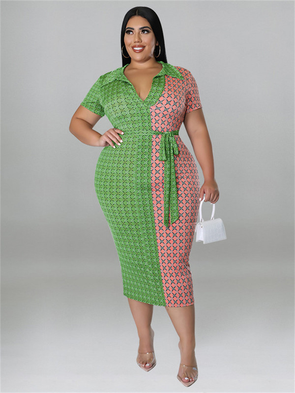 Wmstar Plus Size Imbracaminte pentru femei Rochii cu siret Patchwork Bodycon Stretch Rochie maxi eleganta in carouri Vânzare cu ridicata Dropshipping