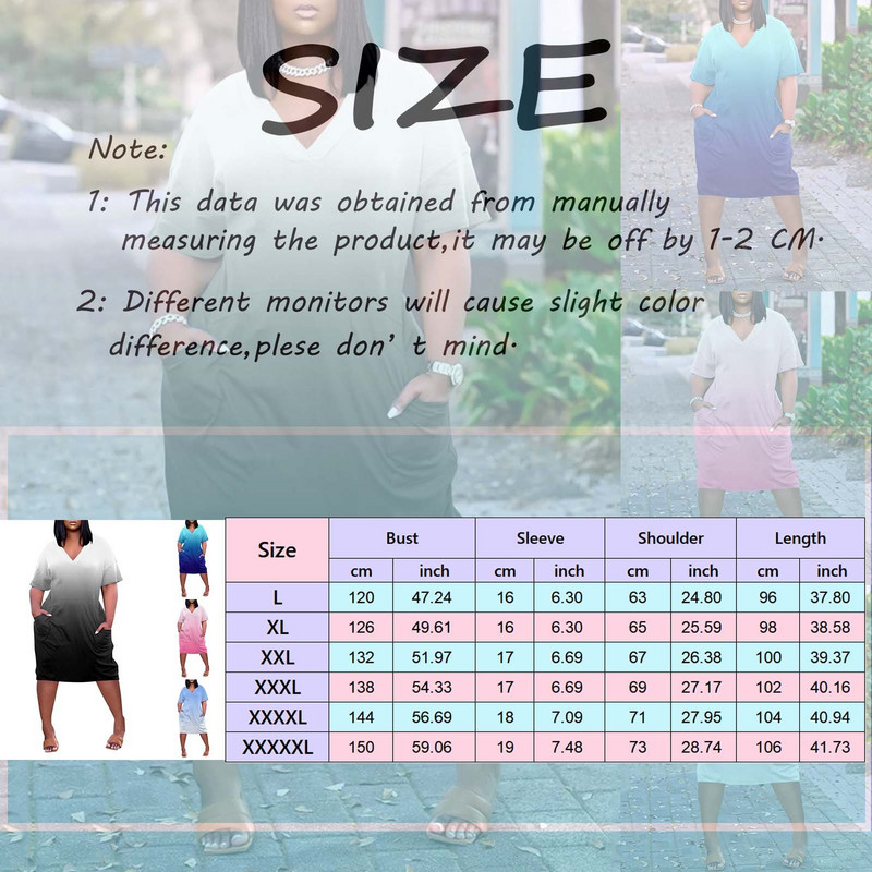 Színátmenetes mintás rövid ujjú pólóruhák Női alkalmi Boho strandruha Női zsebes buli túlméretezett nagyméretű ruha Vestidos