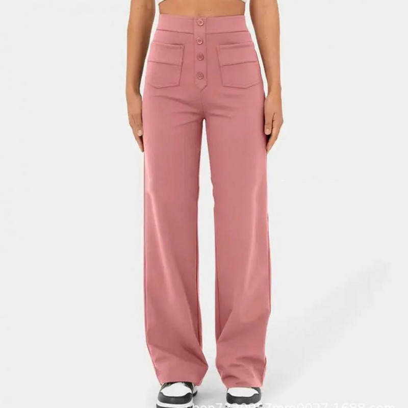Sieviešu slaidas bikses Izliektas sieviešu bikses ar augstu vidukli, platas kājas Sieviešu bikses ar pogas aizdari elastīgas kabatas, brīvas sievietēm