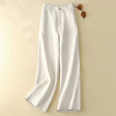 Lanene hlače širokih nogavica Nove ljetne tanke ležerne jednobojne duge hlače Ženske elastične široke pamučne i lanene ravne hlače visokog struka