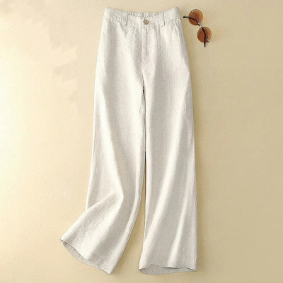 Lanene hlače širokih nogavica Nove ljetne tanke ležerne jednobojne duge hlače Ženske elastične široke pamučne i lanene ravne hlače visokog struka