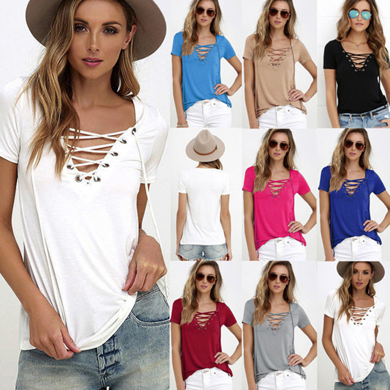 DICLOUD Modes sieviešu T-krekls ar V veida kakla izgriezumu, jauni vasaras melni sieviešu topi ar īsām piedurknēm, mežģīņu dobi kreklu krekliņi, 2023